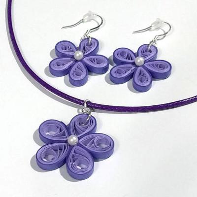 Purple Flower Necklace & Earring Set